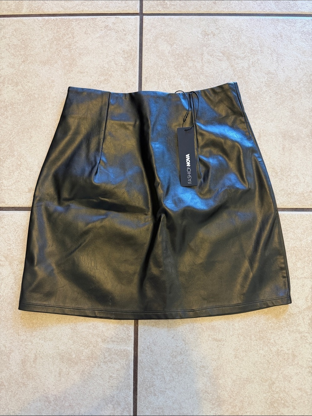 Fashion Nova Black Faux Leather A-Line Mini Skirt